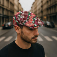Polynesian Monstera Tiare Floral Jeff Hat Burgundy Tropical Plaid - Polynesian Pride