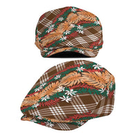 Polynesian Monstera Tiare Floral Jeff Hat Chocolate Brown Tropical Plaid - Polynesian Pride