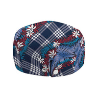 Polynesian Monstera Tiare Floral Jeff Hat Royal Blue Tropical Plaid - Polynesian Pride