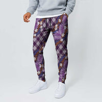 Polynesian Monstera Tiare Floral Jogger Pants Lavender Tropical Plaid - Polynesian Pride