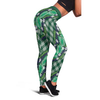 Polynesian Monstera Tiare Floral Leggings Forest Green Tropical Plaid - Polynesian Pride