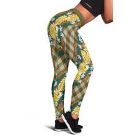 Polynesian Monstera Tiare Floral Leggings Yellow Tropical Plaid - Polynesian Pride