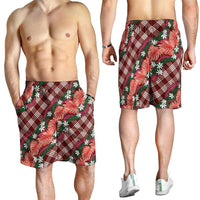 Polynesian Monstera Tiare Floral Shorts for Men Burgundy Tropical Plaid LT01 - Polynesian Pride