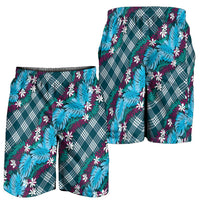 Polynesian Monstera Tiare Floral Shorts for Men Dark Teal Tropical Plaid LT01 - Polynesian Pride