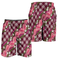 Polynesian Monstera Tiare Floral Shorts for Men Fuchsia Tropical Plaid LT01 - Polynesian Pride