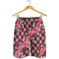 Polynesian Monstera Tiare Floral Shorts for Men Fuchsia Tropical Plaid LT01 - Polynesian Pride