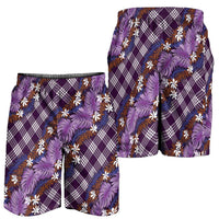 Polynesian Monstera Tiare Floral Shorts for Men Lavender Tropical Plaid LT01 - Polynesian Pride
