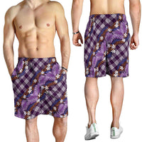 Polynesian Monstera Tiare Floral Shorts for Men Lavender Tropical Plaid LT01 - Polynesian Pride