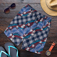 Polynesian Monstera Tiare Floral Shorts for Men Royal Blue Tropical Plaid LT01 Blue - Polynesian Pride