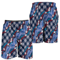 Polynesian Monstera Tiare Floral Shorts for Men Royal Blue Tropical Plaid LT01 - Polynesian Pride