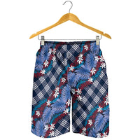 Polynesian Monstera Tiare Floral Shorts for Men Royal Blue Tropical Plaid LT01 - Polynesian Pride