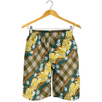 Polynesian Monstera Tiare Floral Shorts for Men Yellow Tropical Plaid LT01 - Polynesian Pride