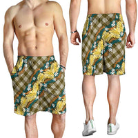 Polynesian Monstera Tiare Floral Shorts for Men Yellow Tropical Plaid LT01 - Polynesian Pride
