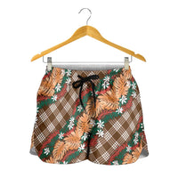 Polynesian Monstera Tiare Floral Shorts for Women Chocolate Brown Tropical Plaid LT01 - Polynesian Pride