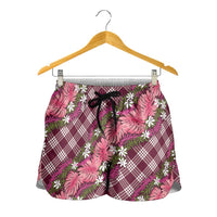 Polynesian Monstera Tiare Floral Shorts for Women Fuchsia Tropical Plaid LT01 - Polynesian Pride