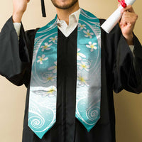 Polynesian Pattern Graduation Stole With Plumeria Teal LT05 - Polynesian Pride