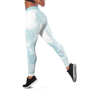 Polynesian Tribal Plumeria Lotu Tamaiti Leggings Pastel Cyan - Polynesian Pride