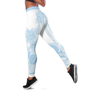 Polynesian Tribal Plumeria Lotu Tamaiti Leggings Pastel Sky Blue - Polynesian Pride