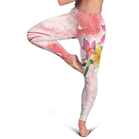 Polynesian Women's Day Wahine Leggings Plumeria Marble Glaze - Pink LT7