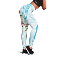 Polynesian Women's Day Wahine Leggings Plumeria Marble Glaze - Turquoise LT7 - Polynesian Pride