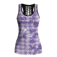 Poni Aloha Hawaii Hollow Tank Top Plumeria Lei With Palaka Motif LT14 Female Purple - Polynesian Pride
