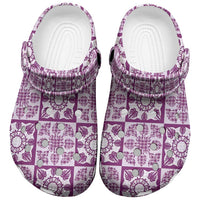 Poni Palaka Quilt Hawaii Clogs Shoes Hawaiian Tropical Monstera Sea Turtle LT14 Purple - Polynesian Pride