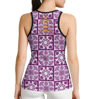 Poni Palaka Quilt Hawaii Hollow Tank Top Hawaiian Tropical Monstera Sea Turtle LT14 - Polynesian Pride