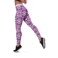 Poni Palaka Quilt Hawaii Leggings Hawaiian Tropical Monstera Sea Turtle LT14 Purple - Polynesian Pride