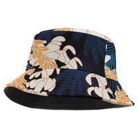 Puakenikeni Maile Lei Bucket Hat Frangipani Blue Tropical Leaves LT01 One Size Blue - Polynesian Pride