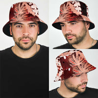 Puakenikeni Maile Lei Bucket Hat Frangipani Red Tropical Leaves LT01 - Polynesian Pride