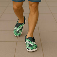 Puakenikeni Maile Lei Clogs Shoes Frangipani Green Tropical Leaves LT01 - Polynesian Pride