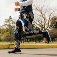 Puakenikeni Maile Lei Jogger Pants Frangipani Blue Tropical Leaves LT01 - Polynesian Pride