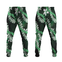 Puakenikeni Maile Lei Jogger Pants Frangipani Green Tropical Leaves LT01 Green - Polynesian Pride