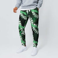 Puakenikeni Maile Lei Jogger Pants Frangipani Green Tropical Leaves LT01 - Polynesian Pride