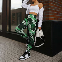 Puakenikeni Maile Lei Jogger Pants Frangipani Green Tropical Leaves LT01 - Polynesian Pride