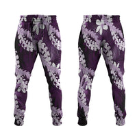 Puakenikeni Maile Lei Jogger Pants Frangipani Purple Tropical Leaves LT01 Purple - Polynesian Pride