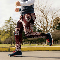 Puakenikeni Maile Lei Jogger Pants Frangipani Red Tropical Leaves LT01 - Polynesian Pride