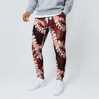Puakenikeni Maile Lei Jogger Pants Frangipani Red Tropical Leaves LT01 - Polynesian Pride