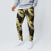 Puakenikeni Maile Lei Jogger Pants Frangipani Yellow Tropical Leaves LT01 - Polynesian Pride