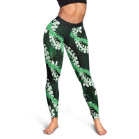 Puakenikeni Maile Lei Leggings Frangipani Green Tropical Leaves LT01 - Polynesian Pride