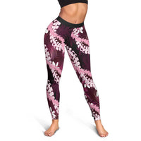 Puakenikeni Maile Lei Leggings Frangipani Pink Tropical Leaves LT01 - Polynesian Pride