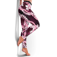 Puakenikeni Maile Lei Leggings Frangipani Pink Tropical Leaves LT01 - Polynesian Pride