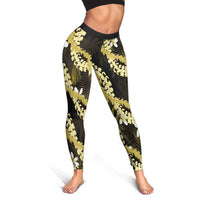 Puakenikeni Maile Lei Leggings Frangipani Yellow Tropical Leaves LT01 - Polynesian Pride