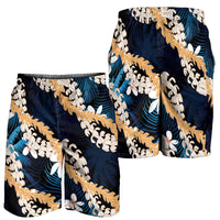 Puakenikeni Maile Lei Shorts for Men Frangipani Blue Tropical Leaves LT01 - Polynesian Pride
