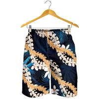 Puakenikeni Maile Lei Shorts for Men Frangipani Blue Tropical Leaves LT01 - Polynesian Pride
