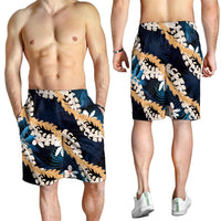 Puakenikeni Maile Lei Shorts for Men Frangipani Blue Tropical Leaves LT01 - Polynesian Pride