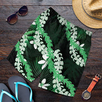 Puakenikeni Maile Lei Shorts for Men Frangipani Green Tropical Leaves LT01 Green - Polynesian Pride
