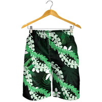 Puakenikeni Maile Lei Shorts for Men Frangipani Green Tropical Leaves LT01 - Polynesian Pride