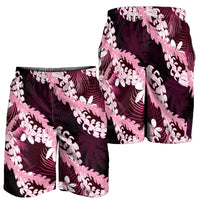 Puakenikeni Maile Lei Shorts for Men Frangipani Pink Tropical Leaves LT01 - Polynesian Pride
