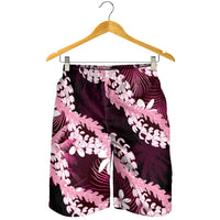 Puakenikeni Maile Lei Shorts for Men Frangipani Pink Tropical Leaves LT01 - Polynesian Pride